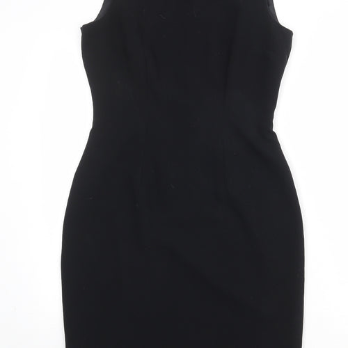 NEXT Womens Black Polyester Shift Size 10 Round Neck Zip