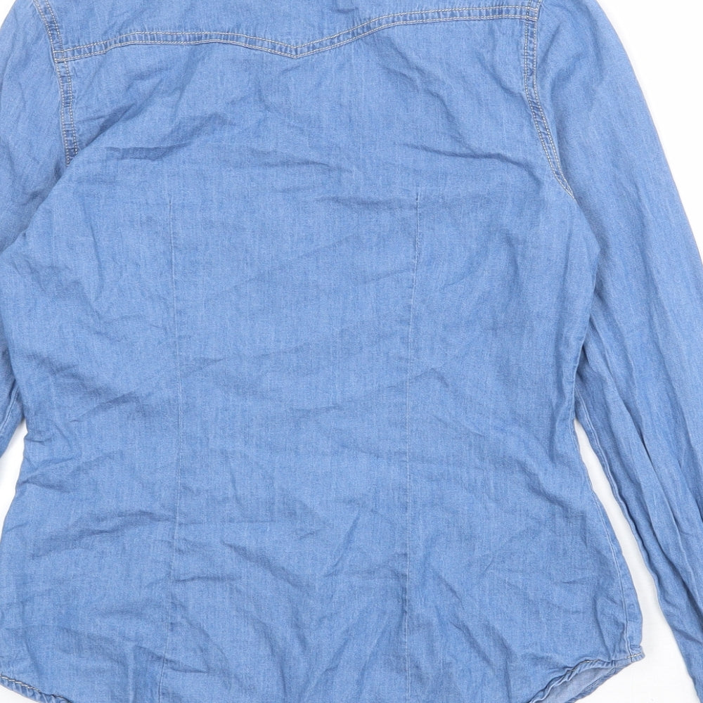 FOREVER 21 Womens Blue 100% Cotton Basic Button-Up Size S Round Neck