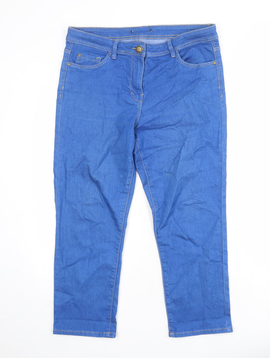 Bonmarché Womens Blue Cotton Straight Jeans Size 14 Regular Zip