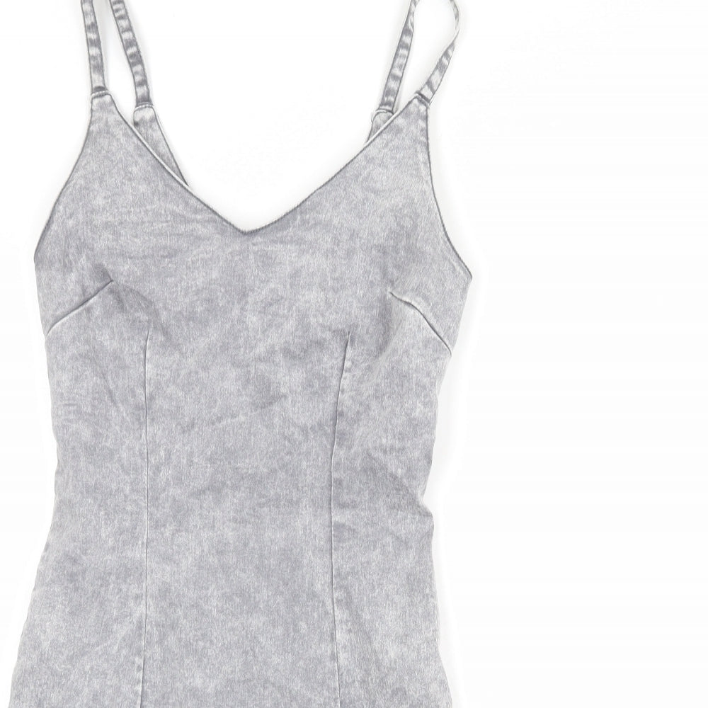 New Look Womens Grey Polyester Tank Dress Size 10 V-Neck Zip