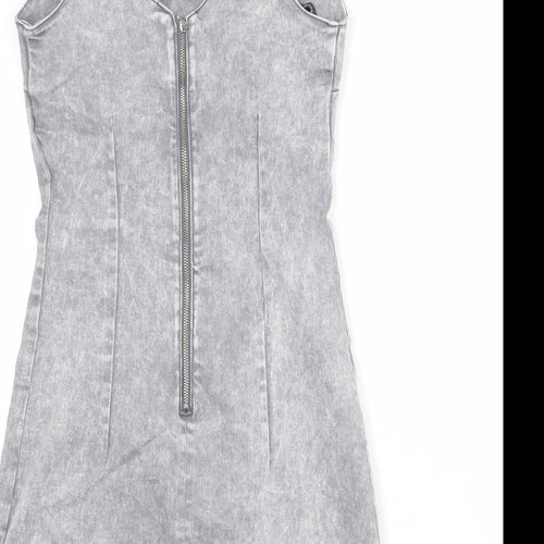 New Look Womens Grey Polyester Tank Dress Size 10 V-Neck Zip