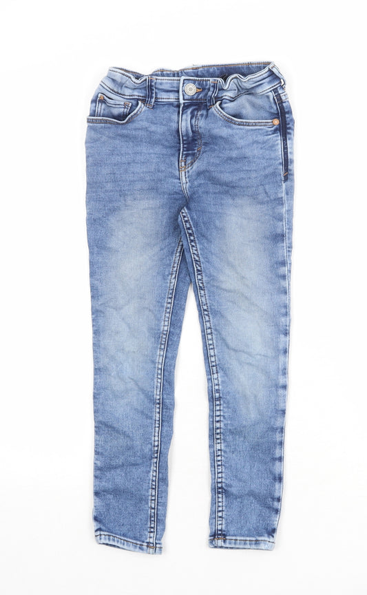 H&M Boys Blue Cotton Skinny Jeans Size 6-7 Years Regular Zip
