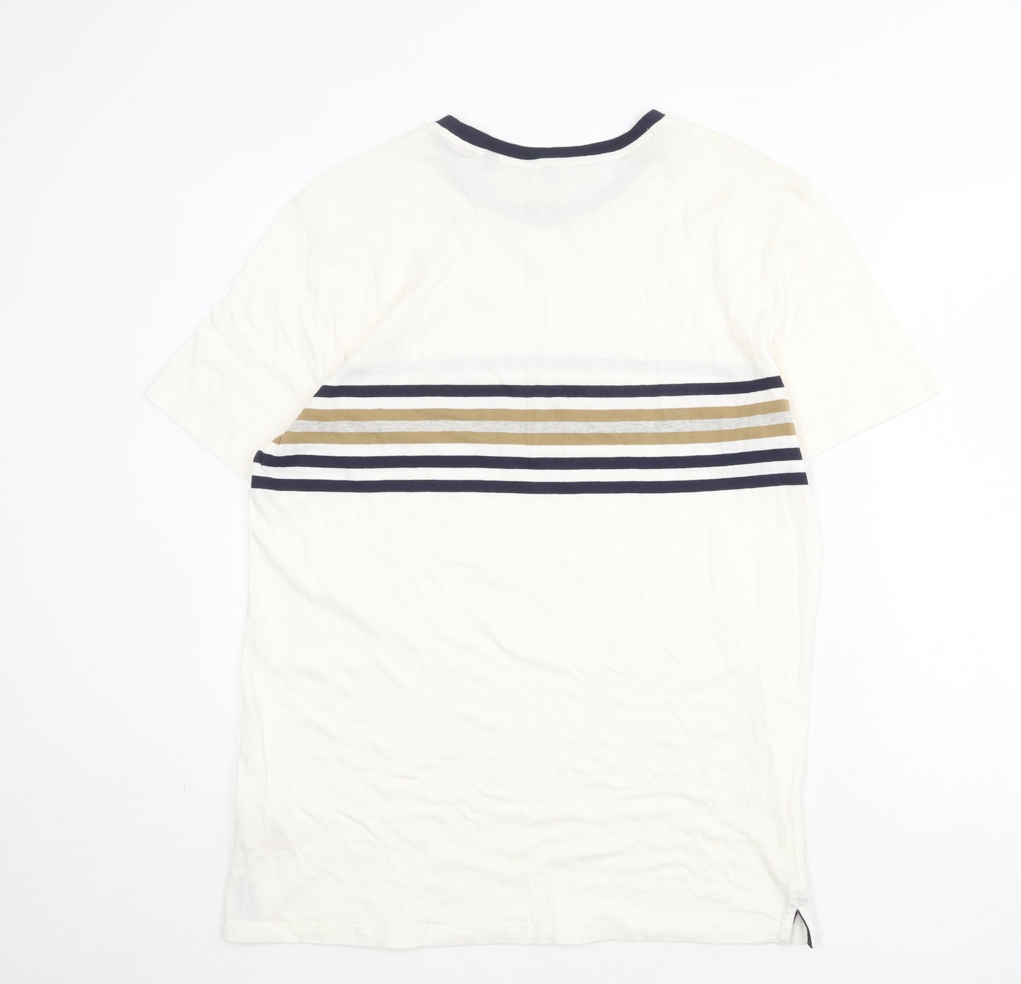 NEXT Mens Ivory Striped Cotton T-Shirt Size L Round Neck