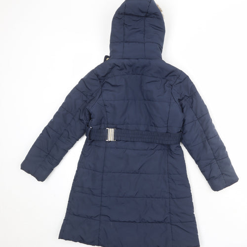 Feraud Girls Blue Quilted Coat Size 7-8 Years Zip