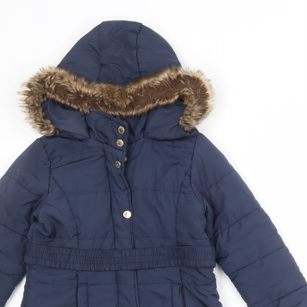 Feraud Girls Blue Quilted Coat Size 7-8 Years Zip