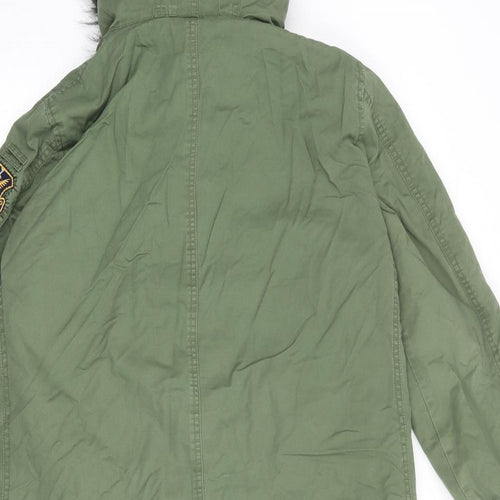 Zara Womens Green Parka Coat Size M Zip - Patch Work Detail