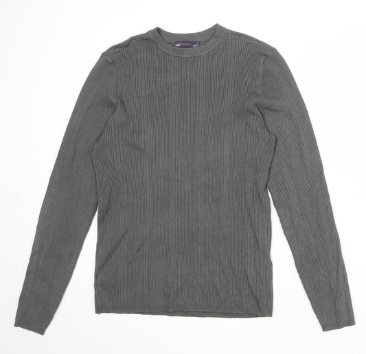 Marks and Spencer Womens Grey Round Neck Viscose Pullover Jumper Size 14