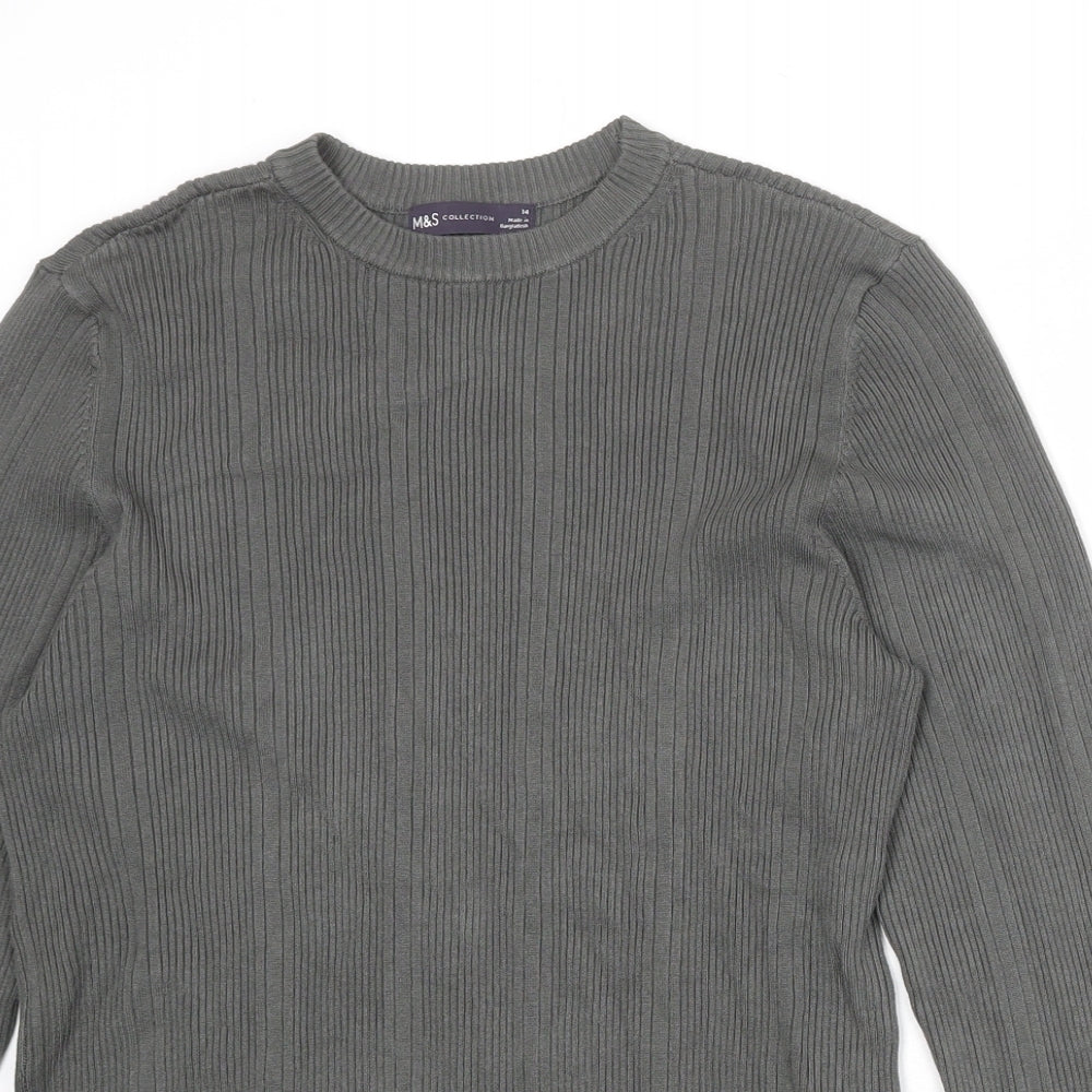 Marks and Spencer Womens Grey Round Neck Viscose Pullover Jumper Size 14