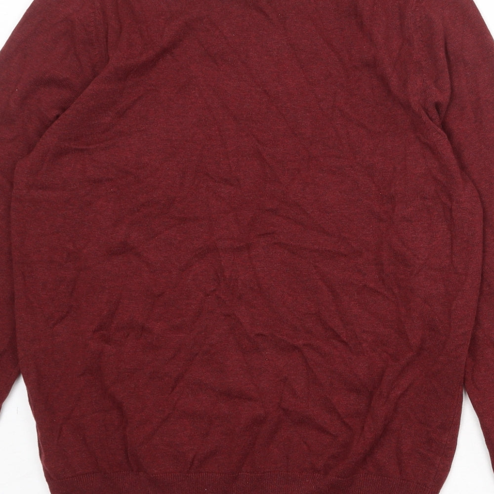 Marks and Spencer Mens Red Round Neck Cotton Pullover Jumper Size M Long Sleeve