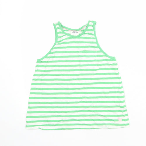 Mini Boden Girls Green Striped 100% Cotton Basic Tank Size 9-10 Years Round Neck Pullover