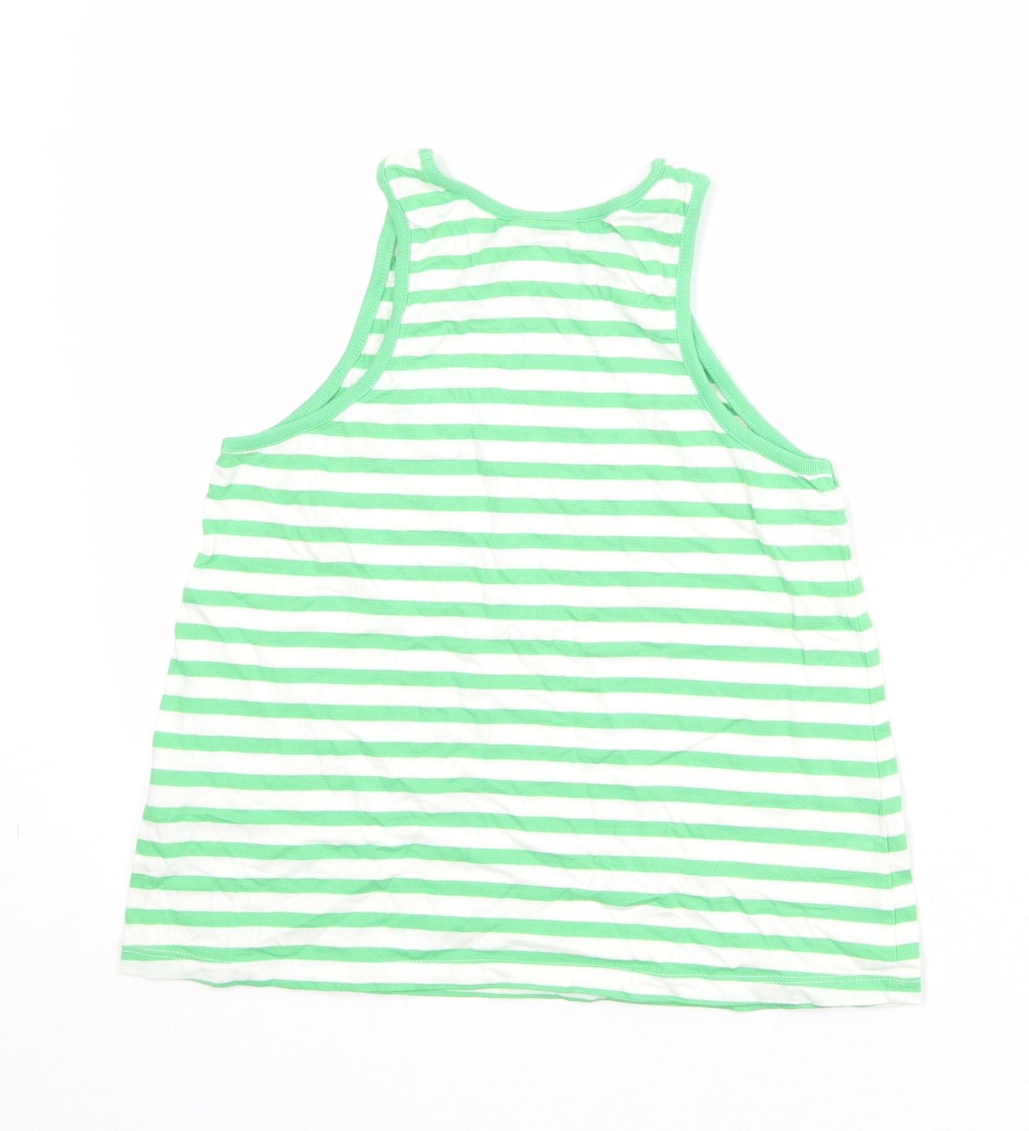 Mini Boden Girls Green Striped 100% Cotton Basic Tank Size 9-10 Years Round Neck Pullover