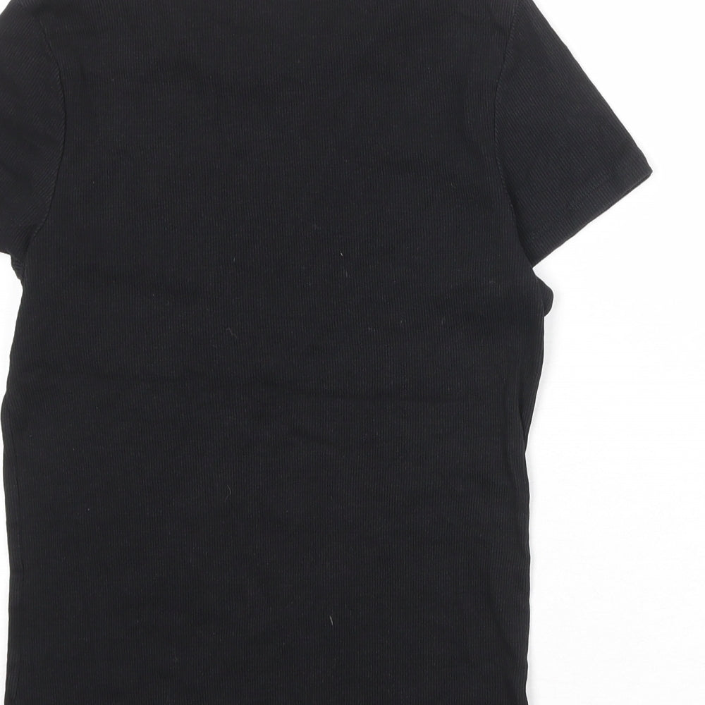 Monki Womens Black Polyester Basic T-Shirt Size S Crew Neck - Ribbed