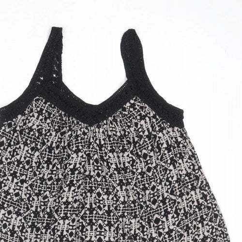 New Look Womens Black Geometric Viscose Camisole Tank Size 8 V-Neck - Crochet Detail