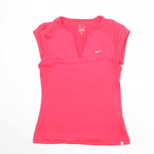 Nike Womens Pink Polyester Pullover T-Shirt Size M V-Neck Pullover