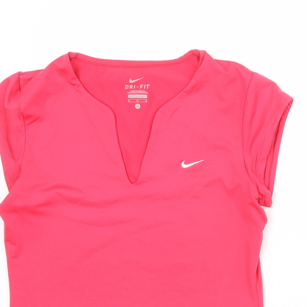 Nike Womens Pink Polyester Pullover T-Shirt Size M V-Neck Pullover