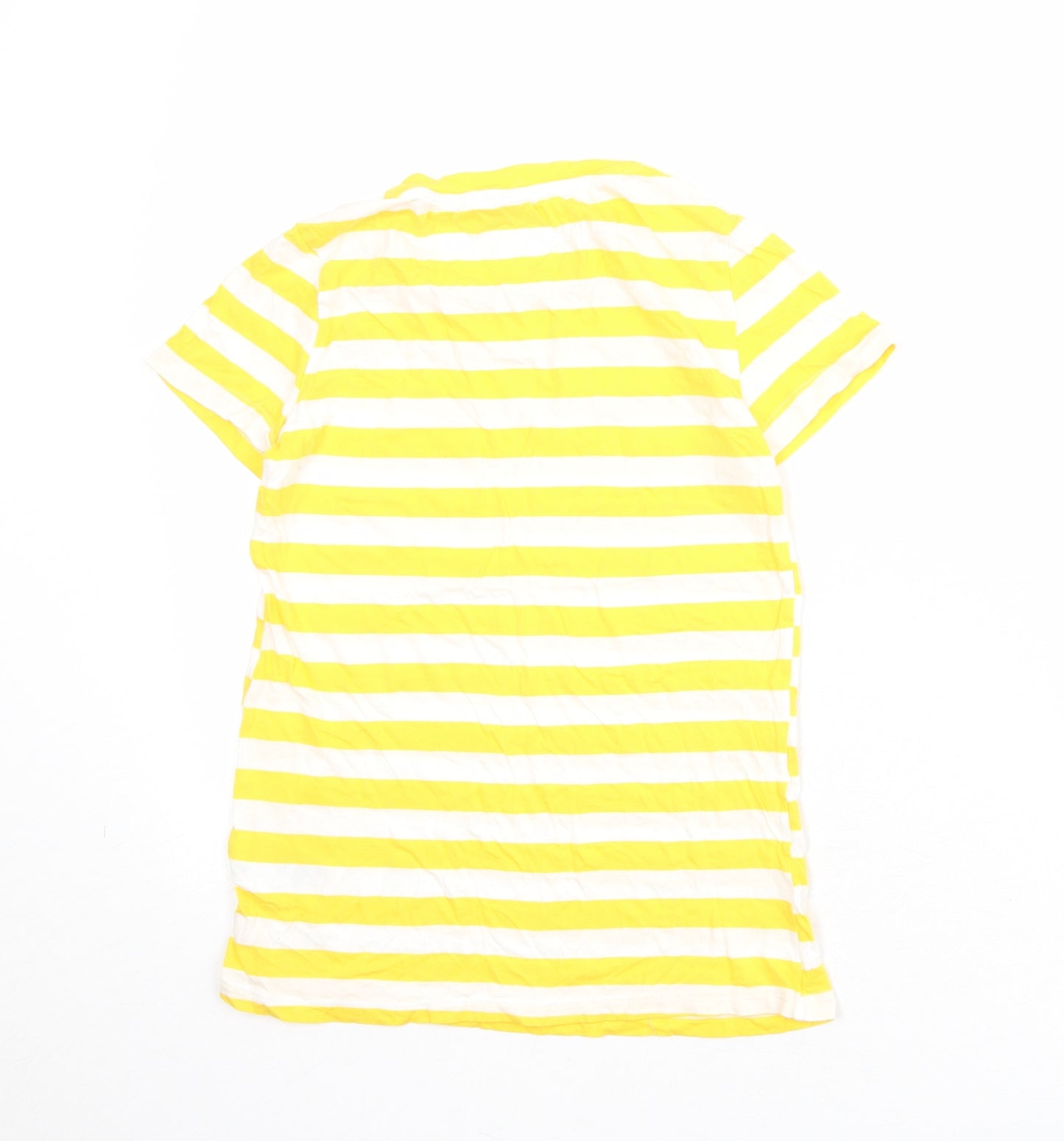 Divided by H&M Womens Yellow Striped Cotton Basic T-Shirt Size XS Round Neck