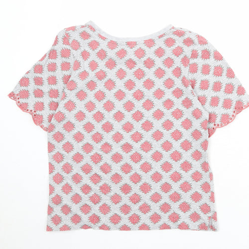 White Stuff Womens Grey Geometric Cotton Basic T-Shirt Size 10 Round Neck