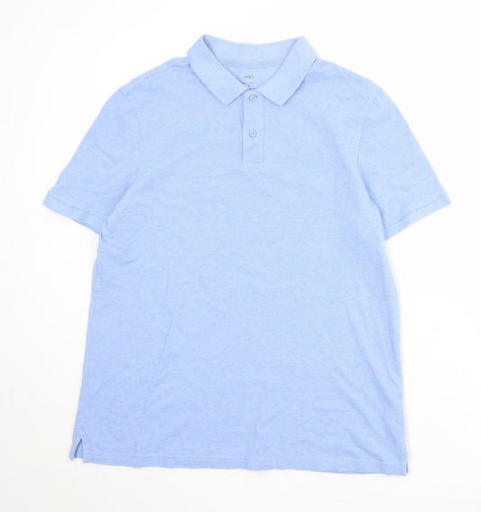 Marks and Spencer Mens Blue 100% Cotton Polo Size XL Collared Button
