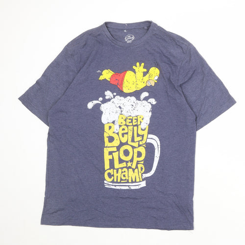 The Simpsons Mens Blue Cotton T-Shirt Size M Round Neck - Beer Belly Flop Champ