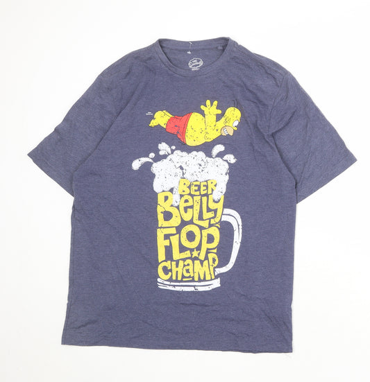The Simpsons Mens Blue Cotton T-Shirt Size M Round Neck - Beer Belly Flop Champ
