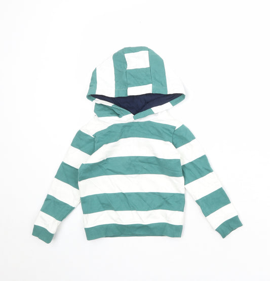 Marks and Spencer Boys Green Striped Cotton Pullover Hoodie Size 2-3 Years Pullover