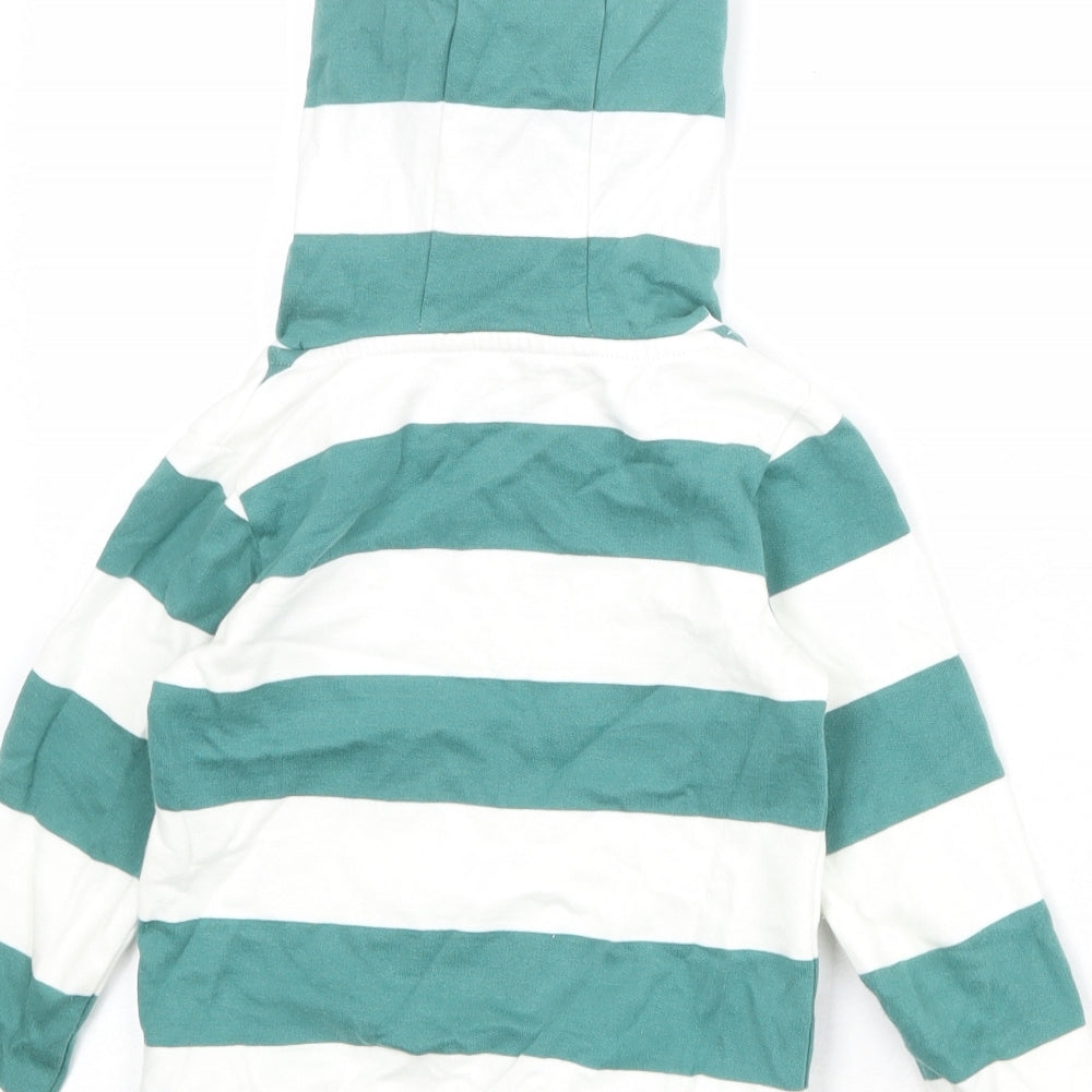 Marks and Spencer Boys Green Striped Cotton Pullover Hoodie Size 2-3 Years Pullover