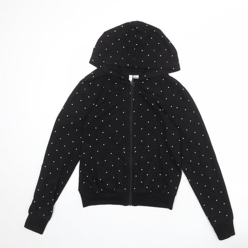 Divided by H&M Womens Black Polka Dot Cotton Full Zip Hoodie Size XS Zip