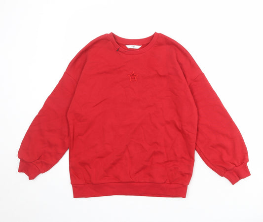 Marks and Spencer Girls Red Cotton Pullover Sweatshirt Size 10-11 Years Pullover - Star Print