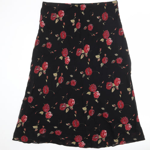 St Michael Womens Black Floral Viscose Peasant Skirt Size 22