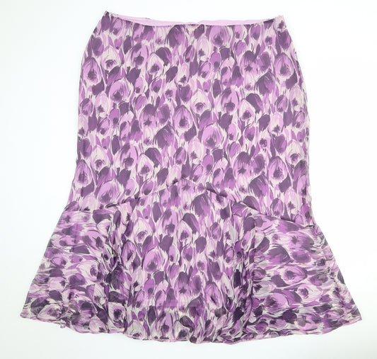 Ann Harvey Womens Purple Floral Polyester Trumpet Skirt Size 22 Zip