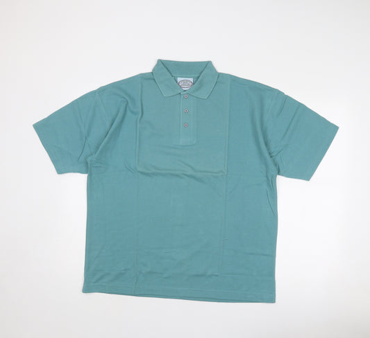 High Volume Mens Blue Polyester Polo Size L Collared Button