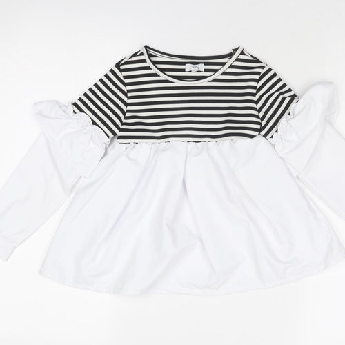 OVS Girls White Striped Polyester A-Line Size 4-5 Years Round Neck Pullover