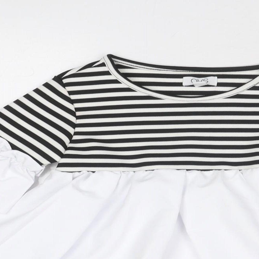 OVS Girls White Striped Polyester A-Line Size 4-5 Years Round Neck Pullover