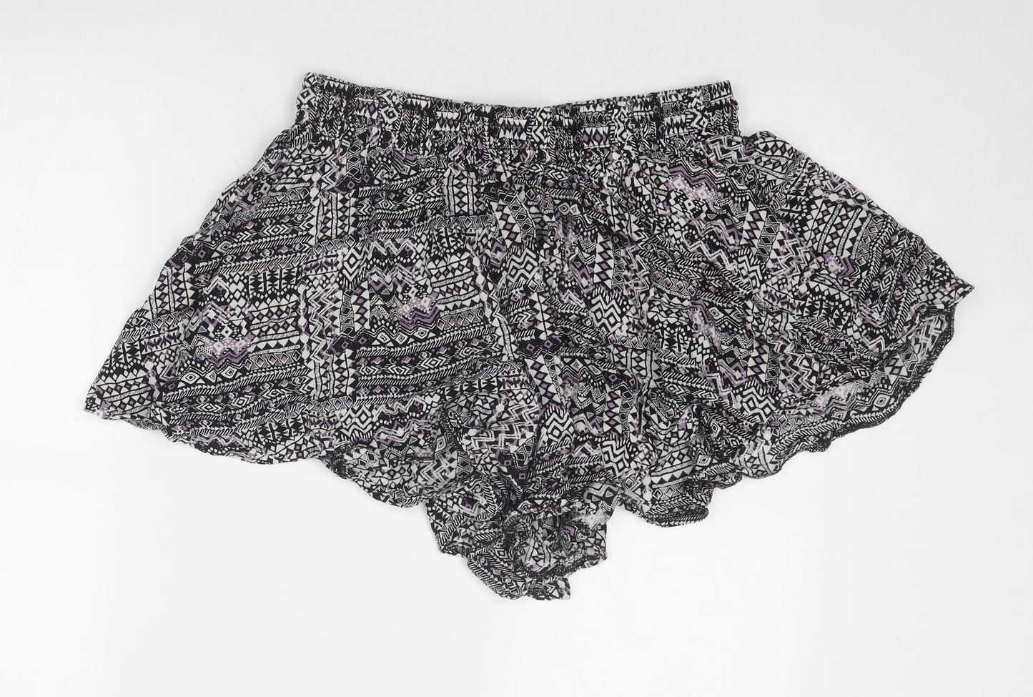 Boohoo Womens Black Geometric Polyester Basic Shorts Size 16 Regular Drawstring