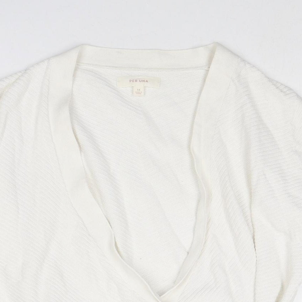 Per Una Womens White V-Neck Cotton Wrap Jumper Size 14
