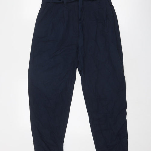 Monsoon Womens Blue Linen Chino Trousers Size 10 Regular Zip