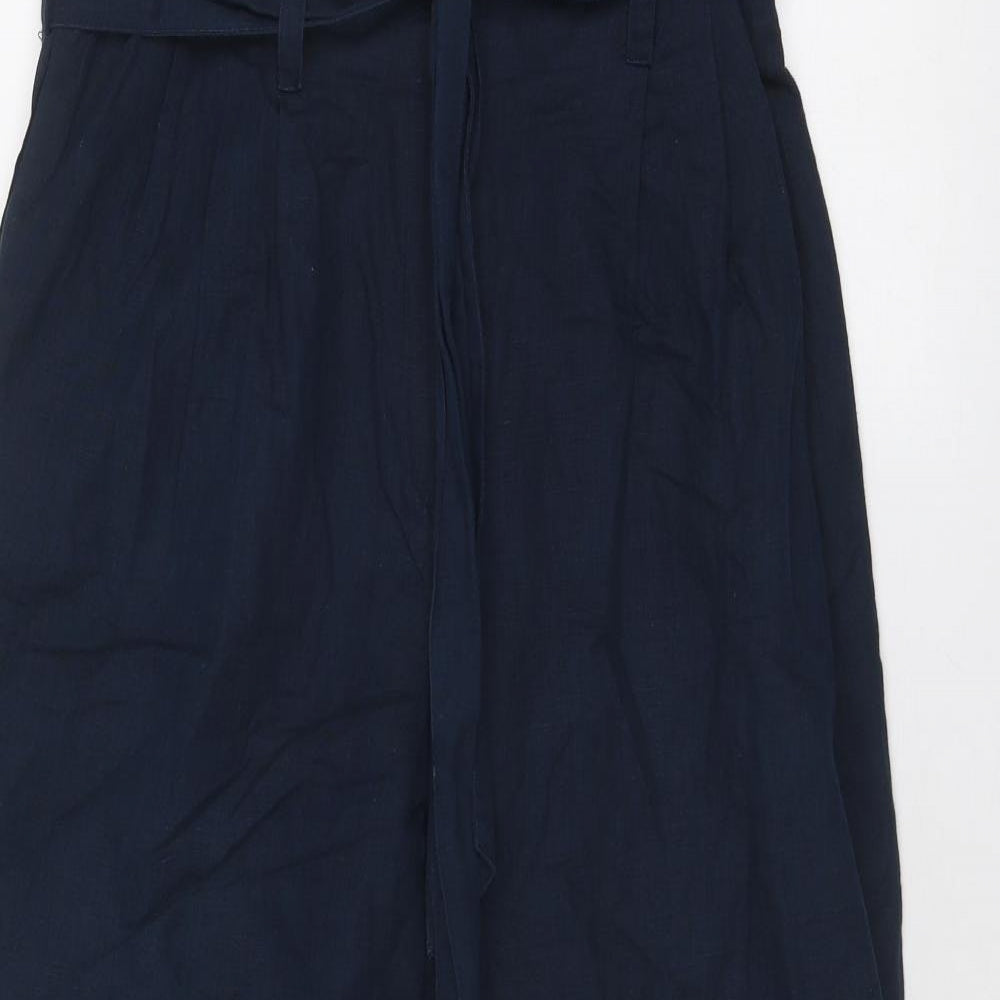 Monsoon Womens Blue Linen Chino Trousers Size 10 Regular Zip