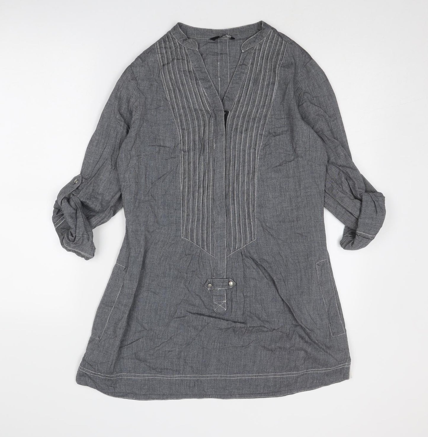 M&Co Womens Grey Cotton Kaftan Size 10 V-Neck Zip
