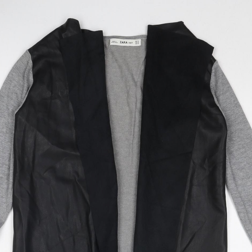 Zara Womens Grey V-Neck Viscose Cardigan Jumper Size M - Faux Leather Style