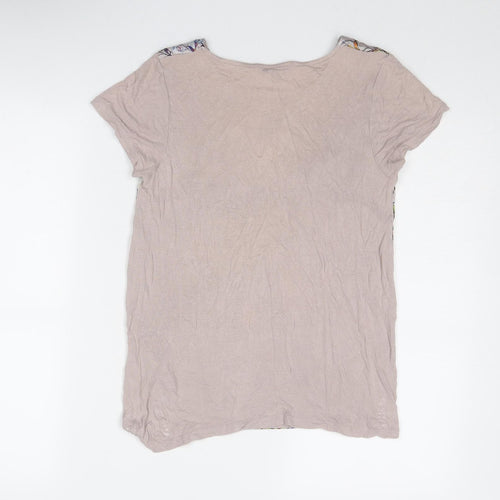 Warehouse Womens Purple Floral Viscose Basic T-Shirt Size 6 Round Neck