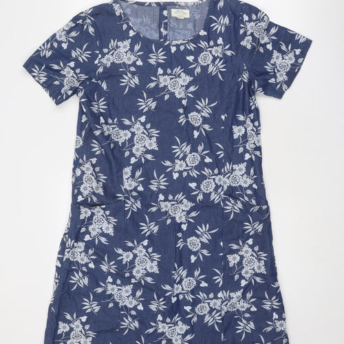 Mountain Warehouse Womens Blue Floral Cotton A-Line Size 12 Round Neck Button