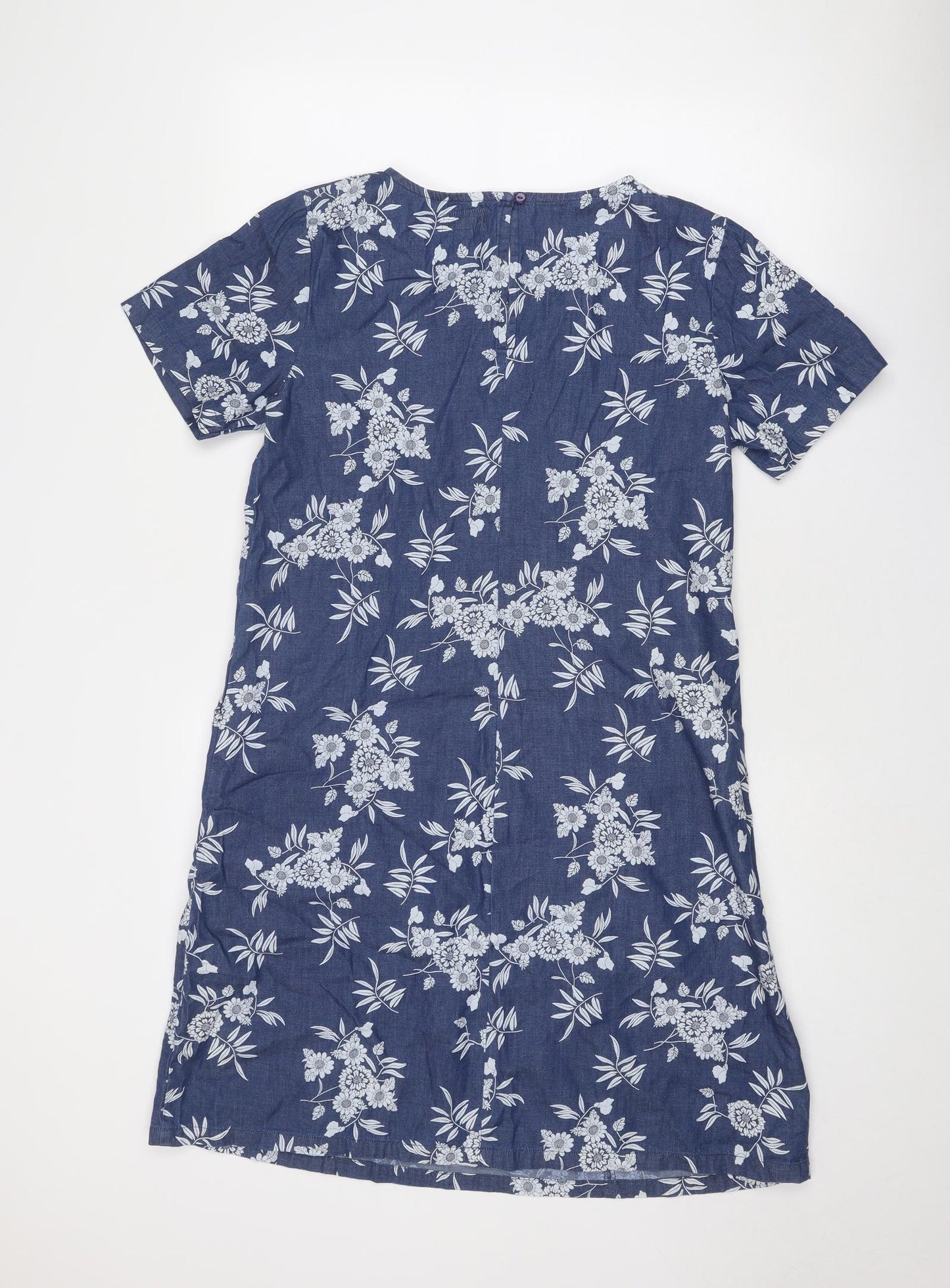 Mountain Warehouse Womens Blue Floral Cotton A-Line Size 12 Round Neck Button