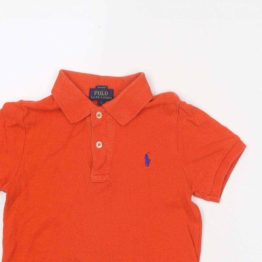 Polo Ralph Lauren Boys Red Cotton Basic Polo Size 5 Years Collared Button