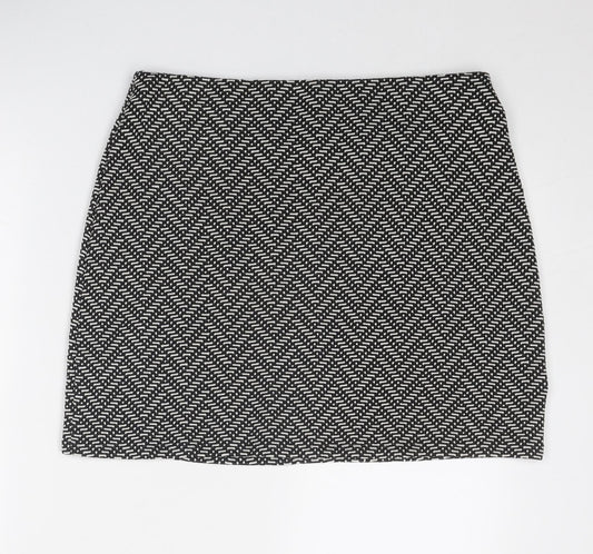 Marks and Spencer Womens Black Geometric Polyester A-Line Skirt Size 14