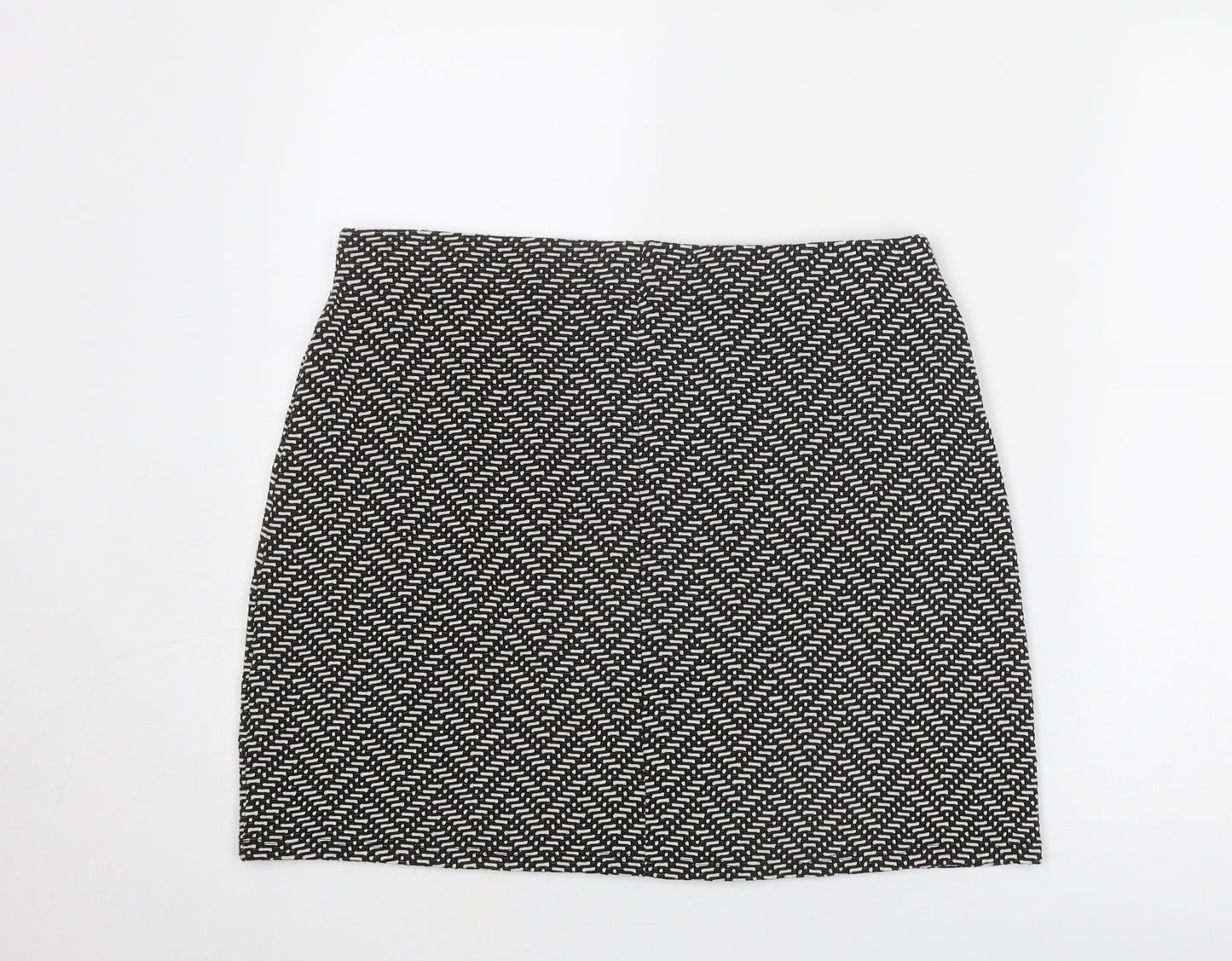Marks and Spencer Womens Black Geometric Polyester A-Line Skirt Size 14