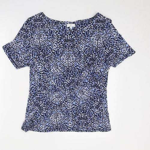 CC Womens Blue Geometric Polyester Basic T-Shirt Size L Round Neck