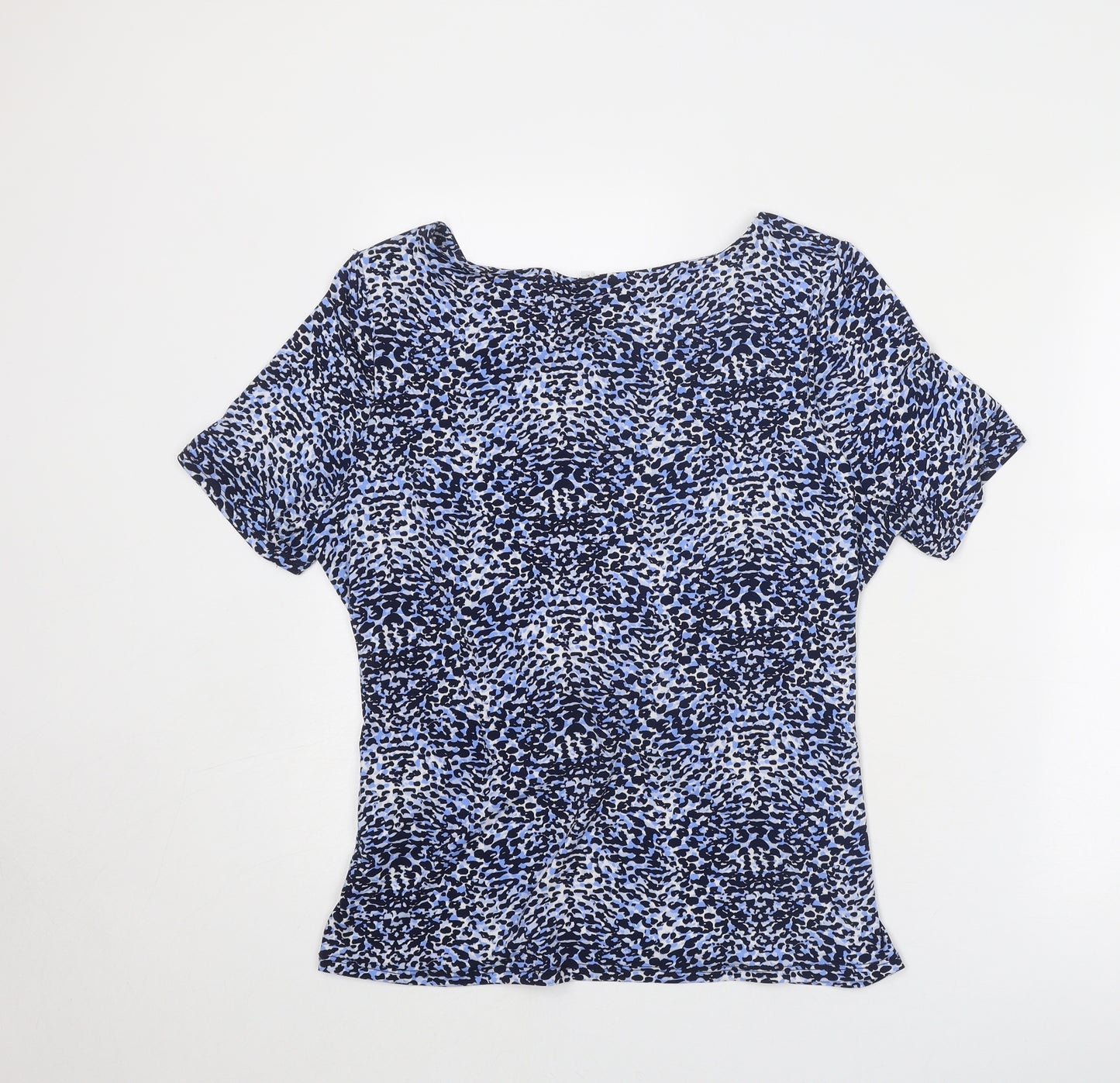 CC Womens Blue Geometric Polyester Basic T-Shirt Size L Round Neck