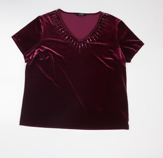 Debenhams Womens Purple Polyester Basic T-Shirt Size 22 V-Neck
