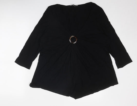 Marks and Spencer Womens Black Viscose Basic Blouse Size 22 V-Neck