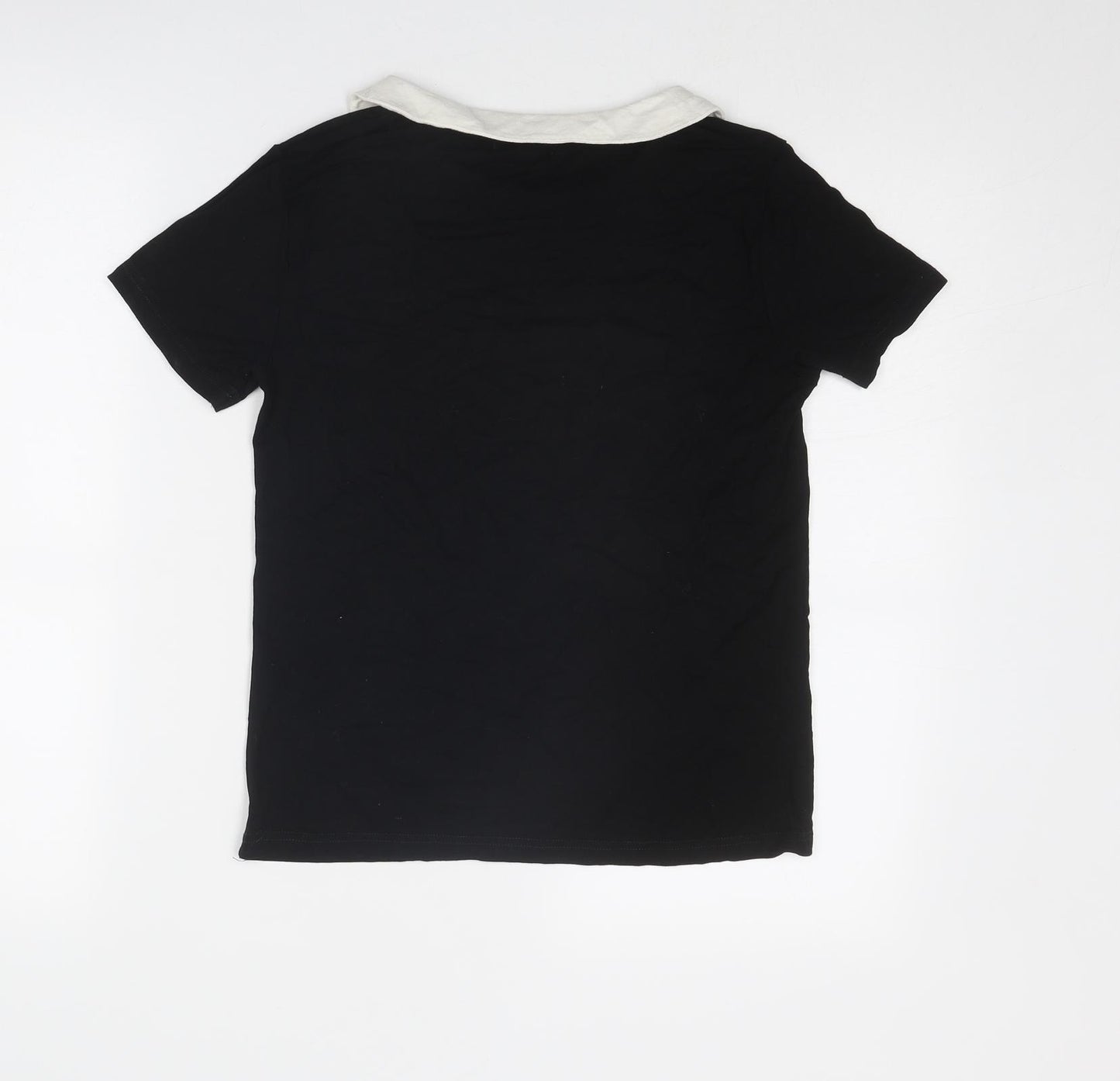 Hobbs Womens Black Viscose Basic T-Shirt Size S Collared
